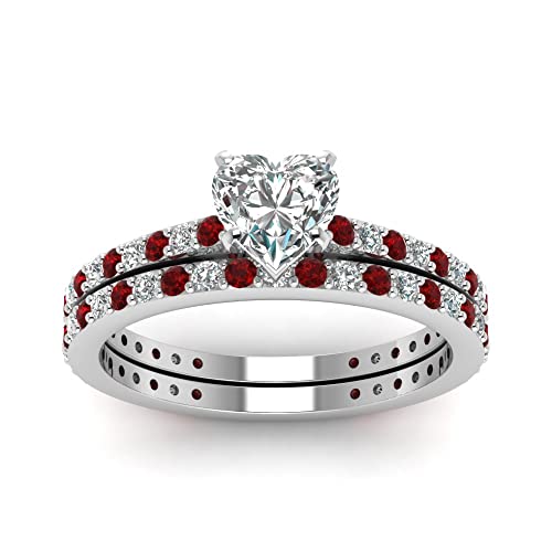 Image of 55Carat Choose Your Gemstone Classic Delicate Diamond CZ Wedding Set sterling silver Heart Shape Wedding Ring Sets Ornaments Surprise for Wife Symbol of Love Clarity Comfortable US Size 4 to 12