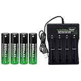 CWUU 3.7V 18650 Rechargeable Battery 9900mAh Universal Smart Charger for 26650 14500 16340 14250-20241108 (Flat Top, 4 Pack+4 Bay Battery Charger)