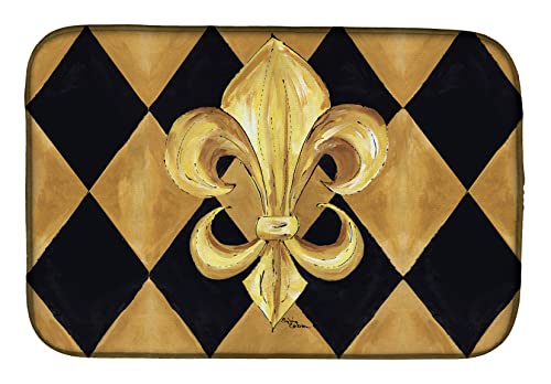 Caroline's Treasures 8125DDM Black and Gold Fleur de lis New Orleans Dish Drying Mat Absorbent Dish Drying Mat Pad for Kitchen Counter Dish Drainer Mat for Countertop, 14 x 21