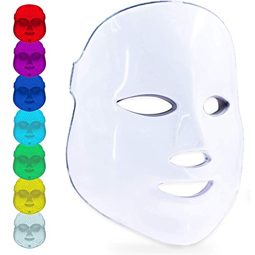 Gliving Led Masque Luminothérapie, 7 Couleur Photon Light Rajeunissement De La Peau Pour Blanchiment Soins Quotidienne, Réduit L'Acné, Les Rougeurs Et Rides Sessions Illimitées
