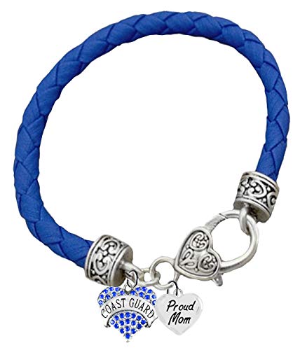 Coast Guard, Proud Mom Heart Charm Genuine Leather Bracelet, Hypoallergenic, Safe- Nickel, Lead, and Cadmium Free2