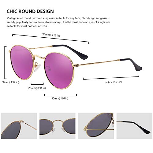 Image of Small Round Polarized Sunglasses Retro Men Women Mirrored Lens Metal Frame Circle Sun Glasses Shades