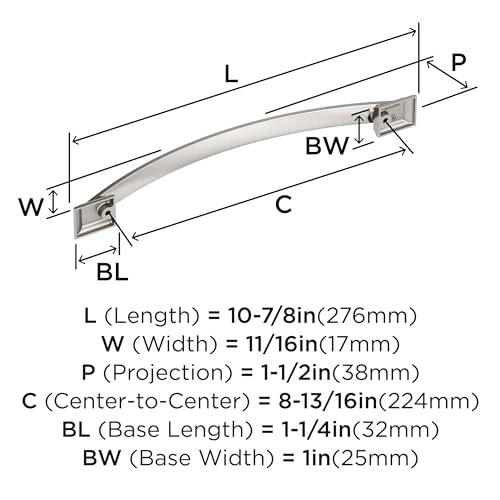 Image of Amerock Candler 8-13 /16 inch (224mm) Center-to-Center Satin Nickel Cabinet Pull, BP29351G10