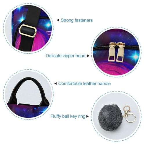 Mochila para mujer ligera Space Planets cómoda para el día a día con pompón 6