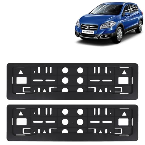Image of KINGSWAY S Cross Car Number Plate Frames for All 2014 to 2017 Models of Maruti Suzuki Car Registration Plate Holders, Black Licence Plate Covers (Front and Rear), Universal Size 51.5 x 14.5 cm
