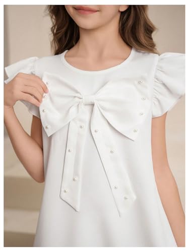 Verdusa Girl's Bow Knot Beaded Dress Ruffle Cap Sleeve Summer Dresses4