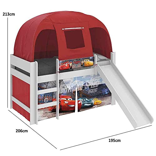 Cama com Escorregador Barraca Led Carros Original Disney Pura Magia Branco/vermelho