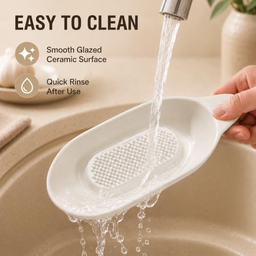 Image of Ceramic Handheld Ginger Garlic Grater Mini Mortar Spice Tool Kitchen Zester Citrus Fruit Grating Plate Nonstick Small Size Easy Clean Home Cooking Accessory (Rectangle)