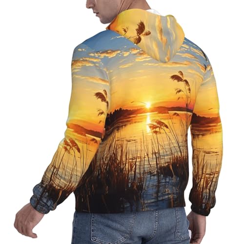 Men's Fleece Pullover Hoodie Long Sleeve Hooded Reeds by the river Sweatshirt Casual Shirts With Pockets X-Large Black4