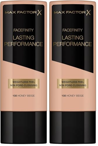 Max Factor Lasting Performance Base de Maquillaje Líquida Tono 108 Honey Beige - 55 g (Paquete de 2)