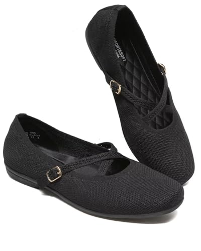 Women's Mary Jane Flats Shoes Ballet Flats with Buckle Strap Soft Work Dress Ballerina Walking Shoes
