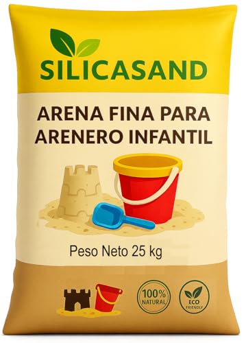 SilicaSand - Bolsa de Arena Fina de 25 kg, Lavada y Seca, Ideal para Areneros, 100% Natural, Arenero Infantil