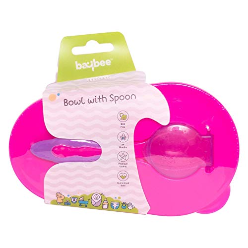 Image of BAYBEE Baby Feeding Set with Spoon & Lid | Safe & Baby-Friendly Bowl and Spoon for Babies | Lightweight & Easy to Use Feeding Essentials | Premium Quality Feeding Set for 6 to 12 Months(Dark Pink)