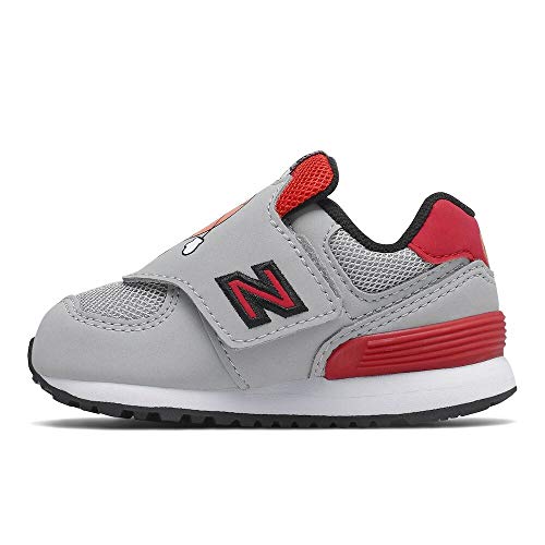 New Balance Boy's Iconic 574 V1 Sneaker, Rain Cloud/Team Red/Golden Poppy, 6 Wide Toddler