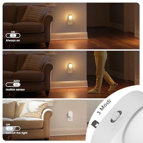 Image of JandCase Motion Sensor Night Light, 4 Pack Motion Activated Sensor Night Lights Plug into Wall, 3000K Warm White, Dimmable Nightlight with Dusk to Dawn Sensor, for Kids Bathroom Hallway Bedroom