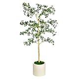 Artificial Black Olive Tree 6.5FT - 79 Inch Tall Shady Lady Faux Tree Fake Indoor Tree with Bendable Branches & Realistic Leaves, Faux Floor Plant for Home Office Decor in White Pot