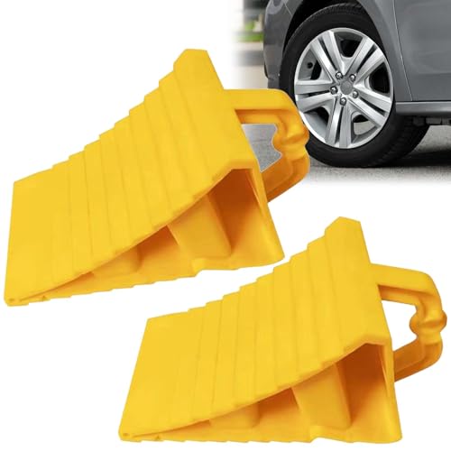 Leikurvo 2 cuñas de rueda con asa, 190 x 110 x 110 mm, de plástico, cuñas de freno para remolques, cuñas de freno para coches, cuñas de remolque, caravana, caravana (amarillo)