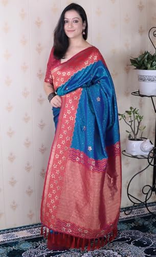 Image of SGF11 Women's Kanjivaram Pure Handloom Soft Silk Saree With Blouse Piece