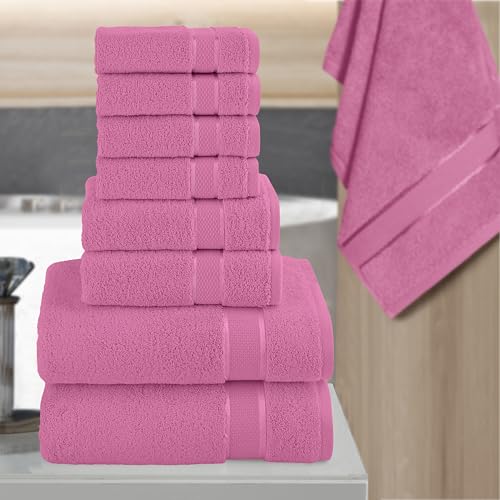 Image of Elegant Comfort Premium Cotton 8-Piece Towel Set, Includes 4 Washcloths, 2 Hand Towels and 2 Bath Towels, 100% Turkish Cotton - Highly Absorbent and Super Soft Towels for Bathroom, Light Pink