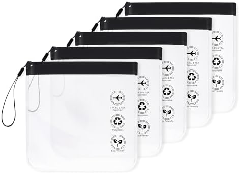 5pcs Clear Travel Toiletry Bags-20x20cm TSA Approved Quart Size Waterproof Liquids Bag -100% 3-1-1 Compliant Clear Travel Bags for Toiletries & Cosmetics- 1L Travel Essentials Makeup Bag