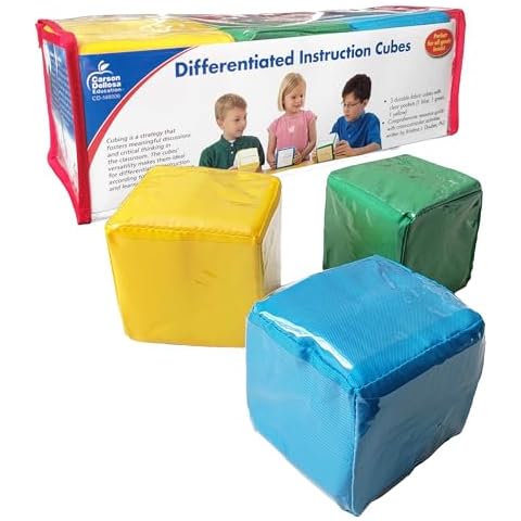 Carson Dellosa Differentiated Instruction Cubes, 3 Large Foam Classroom Pocket Dice with Cards, DIY Foam Picture Blocks with Clear Pockets for Kids, Educational Playing Game Dice, Ages 3 and Up Cover