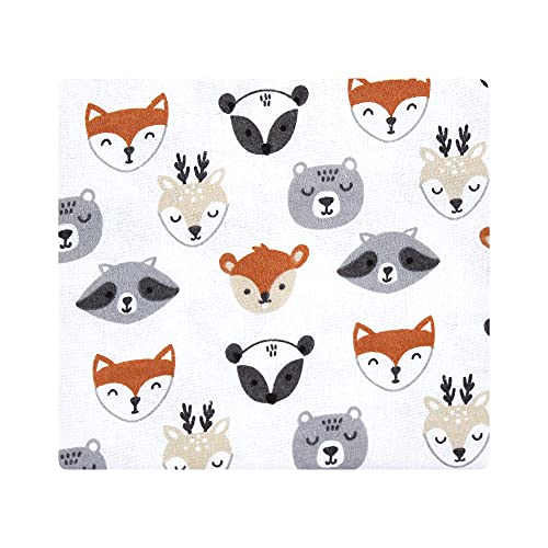 Image of Little Treasure Hudson Baby Cotton Poly Flannel Receiving Blankets Multipack, Grey Woodland Faces, 30x30 inches