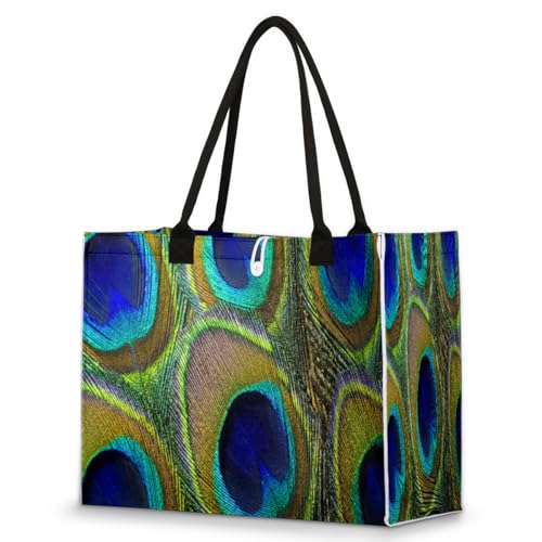 Peacock Feather Patterns Tote Bag for Women Large Beach Bag Reusable Grocery Bags Tote Bag for Work Shopping Travel Beach - Main Image