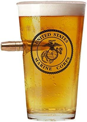 Military Gift Shop Officially Licensed USMC Pint Glass - Hand Blown Glasses - Marine Corps Beer Mug- 16 Oz. - USMC Veteran Owned Business