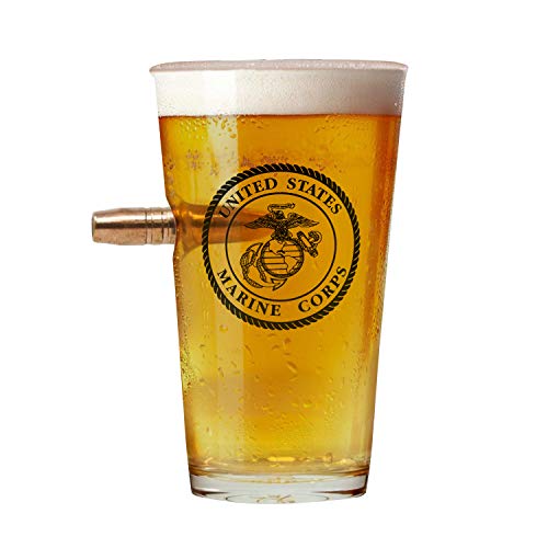 Humutan Officially Licensed USMC Pint Glass - Hand Blown Glasses - Marine Corps Beer Mug- 16 Oz. - USMC Veteran Owned Business