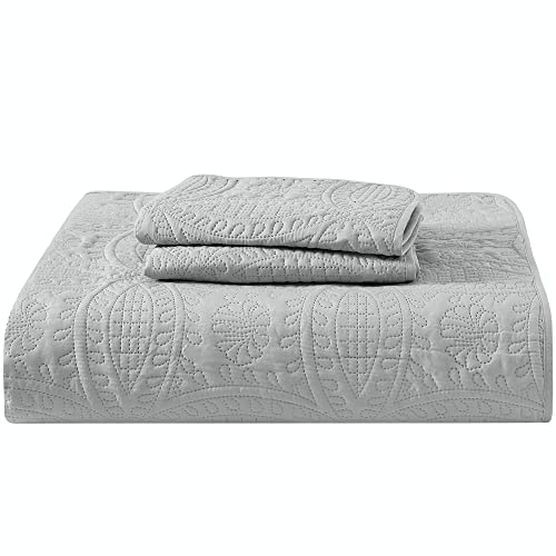 Mellanni Bedspread Coverlet Set - Bedding Cover With Shams - Ultrasonic Quilting Technology - 3 Piece Oversized Full/Queen Quilt Set - Bedspreads & Coverlets (Full/Queen, Light Gray) #TOP7