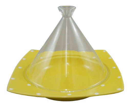 Microwave Dedicated Dream Tajin Pot (Corner) 7.9 Inches (20 Cm) Glass Lid, Yellow Dot Id-21-22 #TOP23