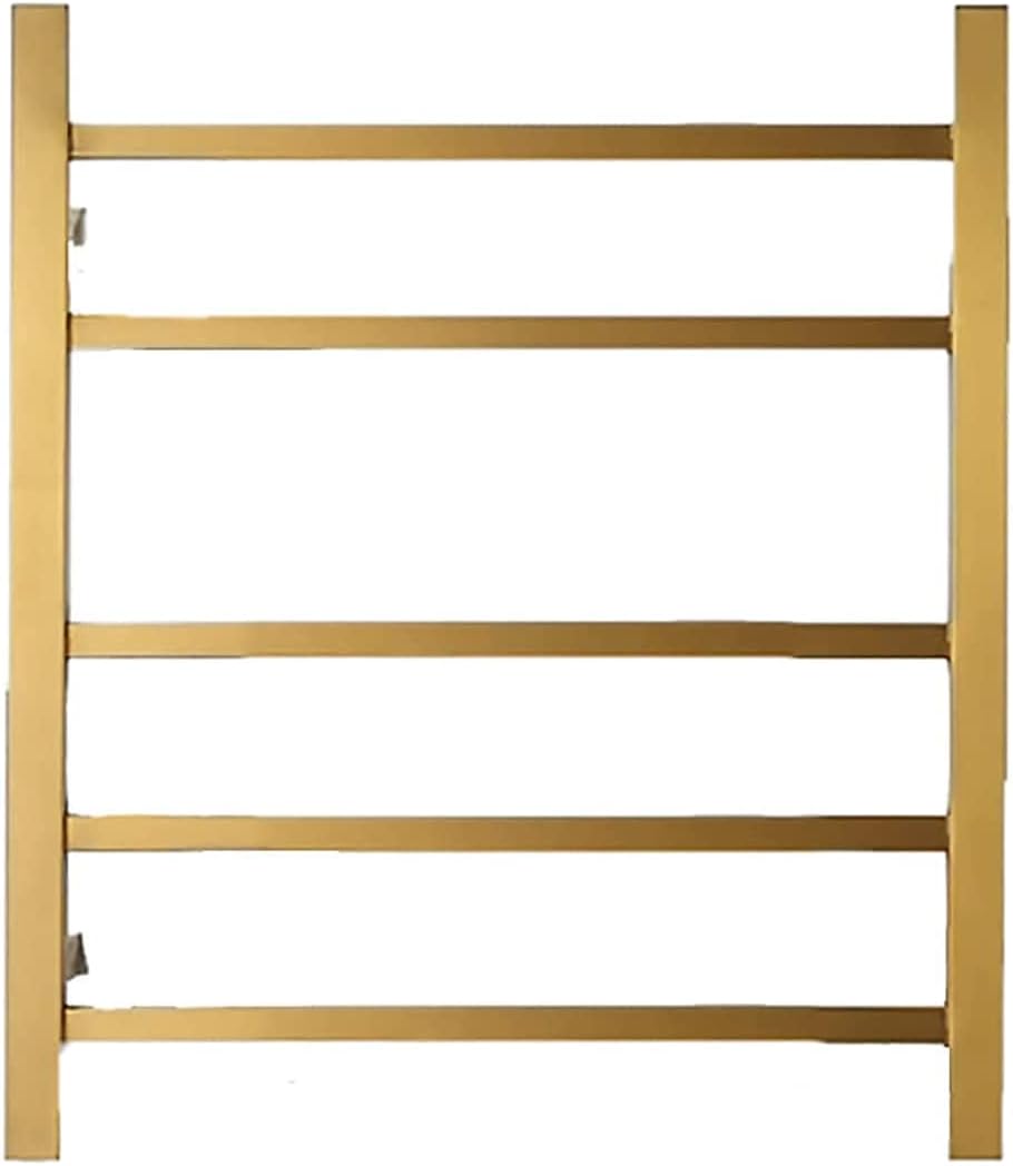 Towel Warmer Brushed Gold Electric Heated Towel Rack, 5 Square Bars 304 Stainless Steel Energy Efficient Electric Drying Rack Wall Mounted Clothes Airer Dryer for Bathroom,5(