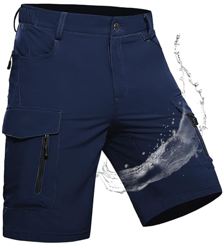 Wespornow Kurze Wanderhose Herren Schnelltrocknend: 4-Way-Stretch 7 RV-Taschen Leicht Atmungsaktiv für Trekking (Marineblau, 3XL)