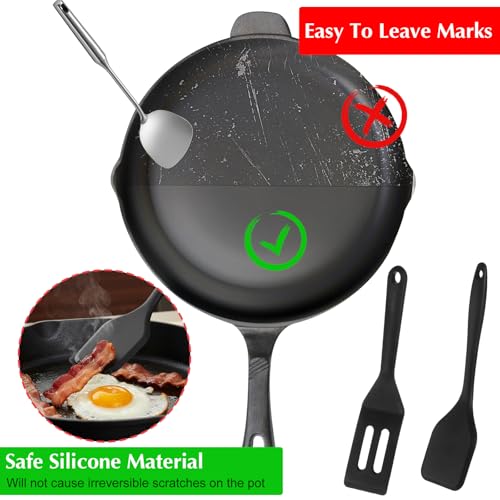 2 Pack Small Silicone Spatula, Heat Resistant Slotted Mini Spatulas, Mini Non-Stick Spatulas Kitchen Spatula Turner Utensils for Cooking Baking & Flipping (Black) - Image 3