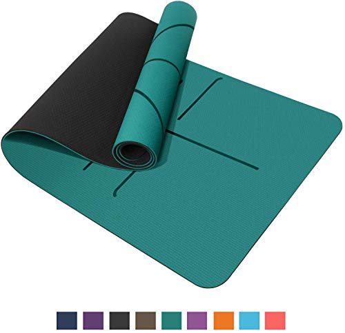 TOPLUS Tapis de yoga classique Pro Fitness TPE écologique antidérapant Tapis d'exercice avec sangle de transport pour yoga, pilates et gymnastique 183 x 61 x 0,6 cm, Vert/noir
