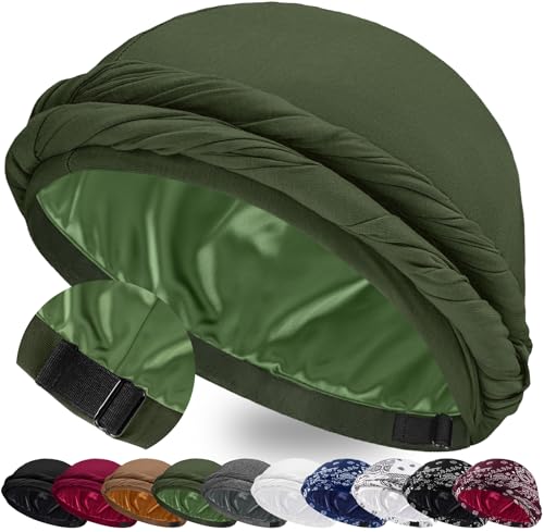 Ababalaya Upgraded Satin Lined Halo Turban Wave Cap, Army green, 1PC