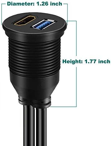 baolongking USB 3.0 & HDMI to HDMI + USB3.0 AUX Extension Dash Panel Waterproof Car Flush Mount Cable For Car Boat and Motorcycle - 3ft