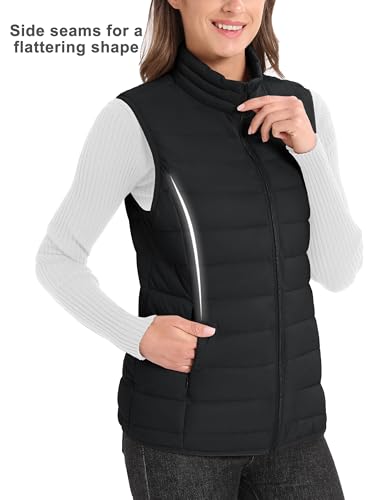 image for MAGCOMSEN Black Puffer Vest Women Sleeveless Lightweight Quilted Zip U