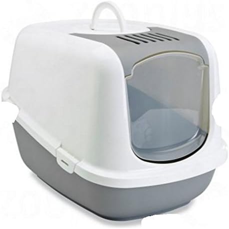 Jumbo-Sized Covered Litter Tray XXL - Has A Top Opening For Quick And Easy Cleaning - Spacious Interior - Ideal For Very Large Cats (Light Grey & White, 66.5 x 48.5 x 46.5 cm (L x W x H))
