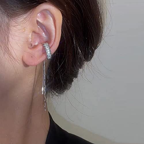 Inalsion Charming Slide-on Ear Clip,Tassel Hanging Chain Ear Clip Earrings,C-Shaped Ear Clip Non Piercing,Clip On Cartilage Earrings,Vintage Ear Cuff Earrings Wrap Around (Sliver-C)