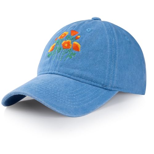 HOVEOX Womens Baseball Cap Embroidered Hat Floral Baseball Cap (Blue-02)