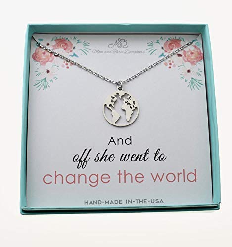 MOM & THREE DAUGHTERSGlobe Necklace in Stainless Steel. 20mm x 18mm. Graduation Gift. Pilot, Co-Pilot, or Flight Attendant Present. World Traveler. Deployment Gift.