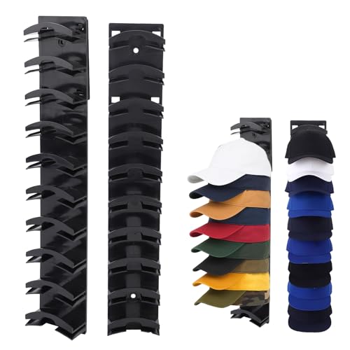 lasuroa 2pcs Hat Organizer for Baseball Caps, Multilayer Hat Holder Hook Adhesive/Wall Drilled Hats Rack Wall Cap Storage Display Holds Up to 20 Hats Hanger for Door Closet Bedroom