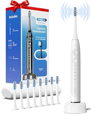 Onlyone Sonic Electric Toothbrush for Adults, Rechargeable Ultrasonic Electric Toothbrush with 8 Brush Heads, Travel Case, Charging Base & Wireless Charging - 5 Modes with Smart Timer