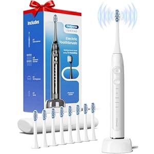 Onlyone Sonic Electric Toothbrush for Adults, Rechargeable Ultrasonic Electric Toothbrush with 8 Brush Heads, Travel Case, Charging Base & Wireless Charging – 5 Modes with Smart Timer