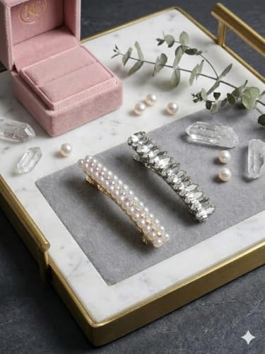 Image of Pearl & Crystal Hair Clips Set for Women, Elegant Rhinestone Barrettes, Stylish Hair Pins for Party, Wedding, Daily Wear - Pack of 2