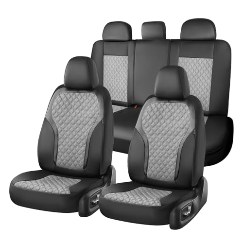 Coverado Car Seat Covers 5 Seats, Leather Seat Covers Full Set, Carbon Fiber Textured Design, Durable Waterproof Seat Protectors, Black&Gray Seat Cover, Automotive Seat Covers Universal Fit Most Cars