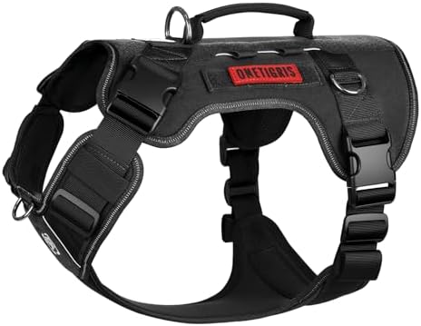 OneTigris Hundegeschirr Mittelgroße Hunde, TACTILITE Taktisches Langlebig Anti Zug Geschirr, No Pull Verstellbar Brustgeschirr mit 4 D-Ringe, Reflexstreifen Schwarz M