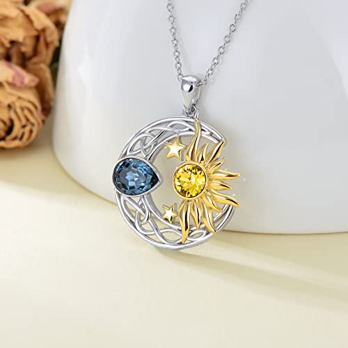 AOBOCO 925 Sterling Silver Moon Sun Star Necklace Celtic Jewelry for Women Girls2