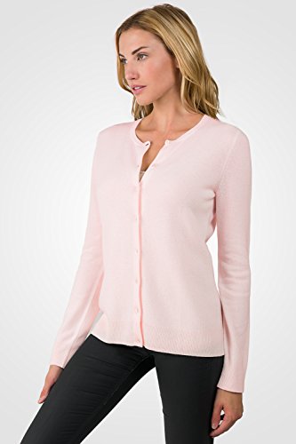 Image of JENNIE LIU Women's 100% Cashmere Button Front Long Sleeve Crewneck Cardigan Sweater
